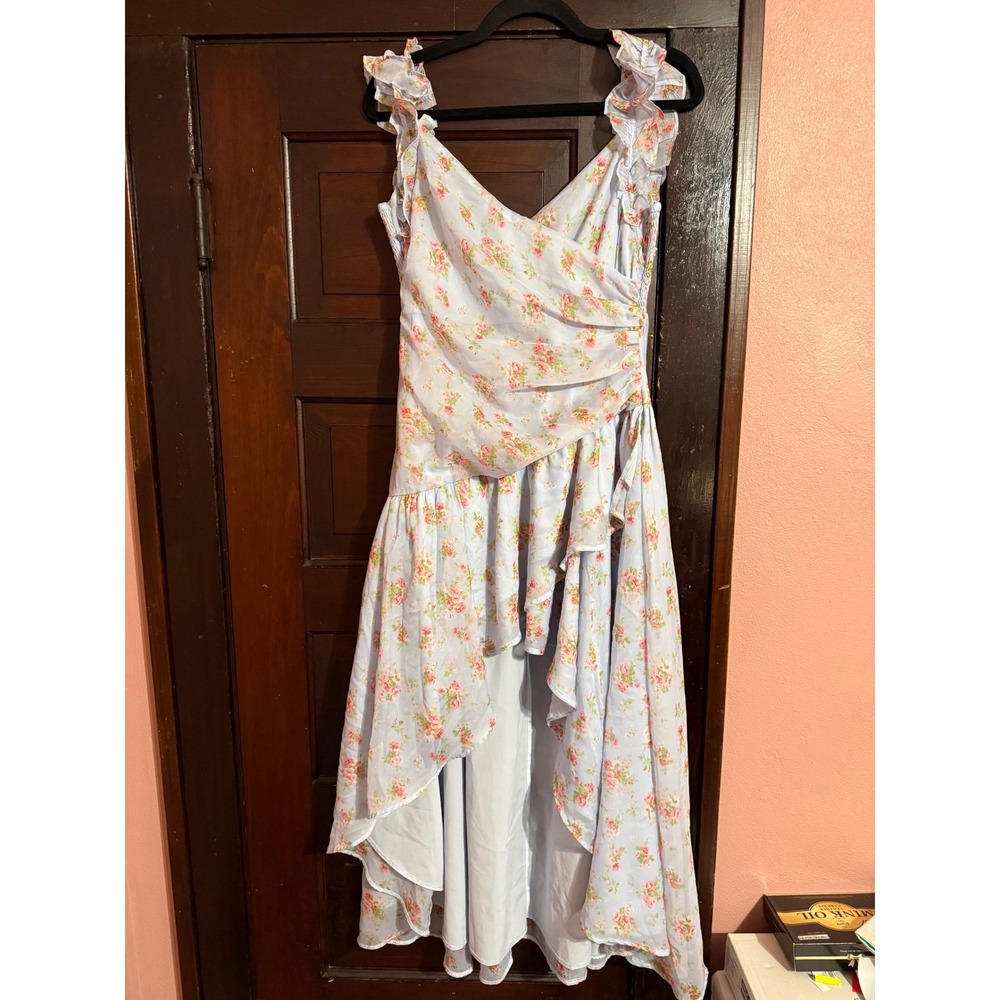 Abercrombie & Fitch Blue Floral Ruffle High Low Midi Dress SP Petite